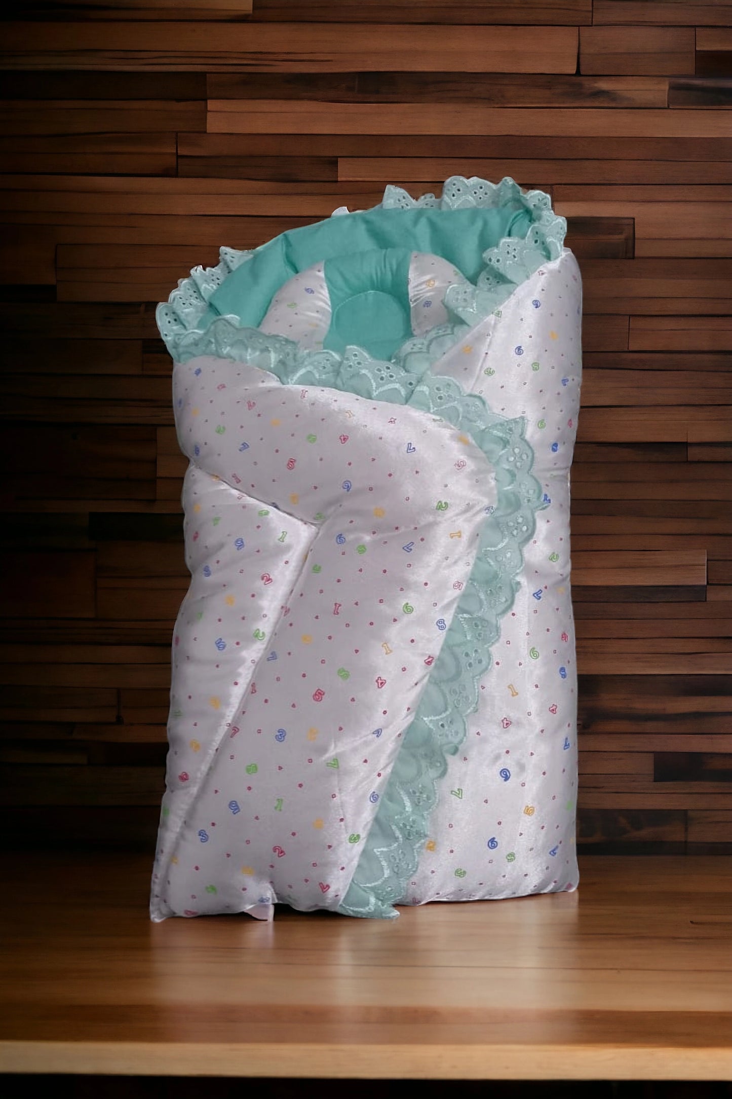 New Born Baby Bed Silk Printed Green **