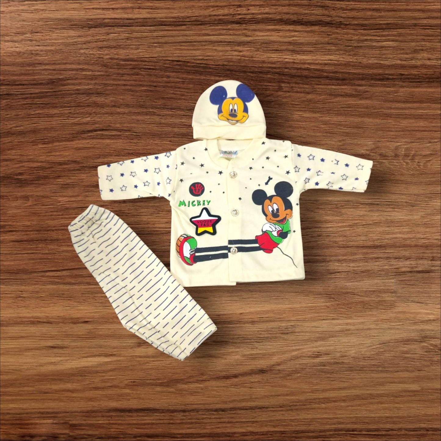 New Born Baby Suit Micky Car Peach