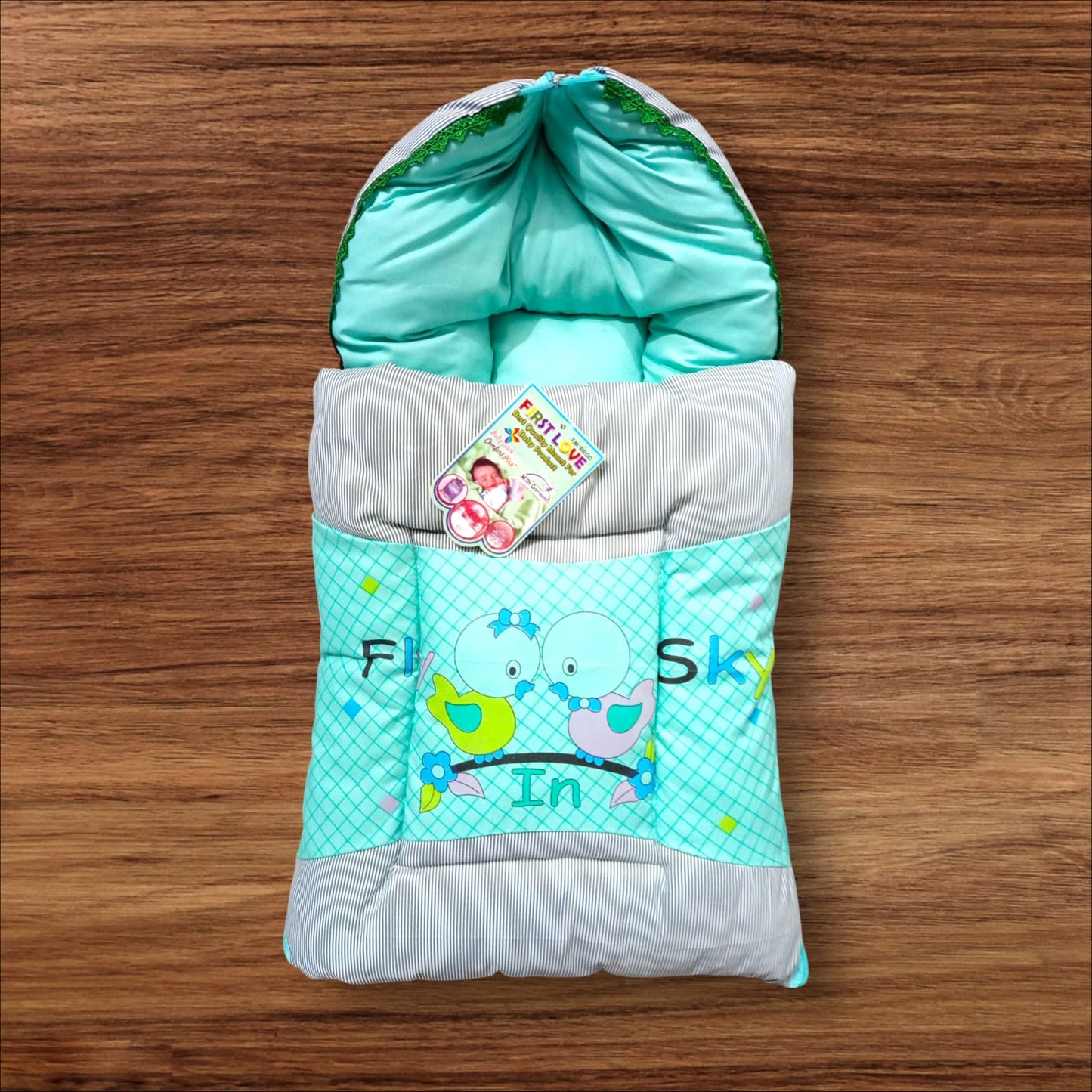 Newborn Baby Hooded Carry Nest Cotton Frisky Green