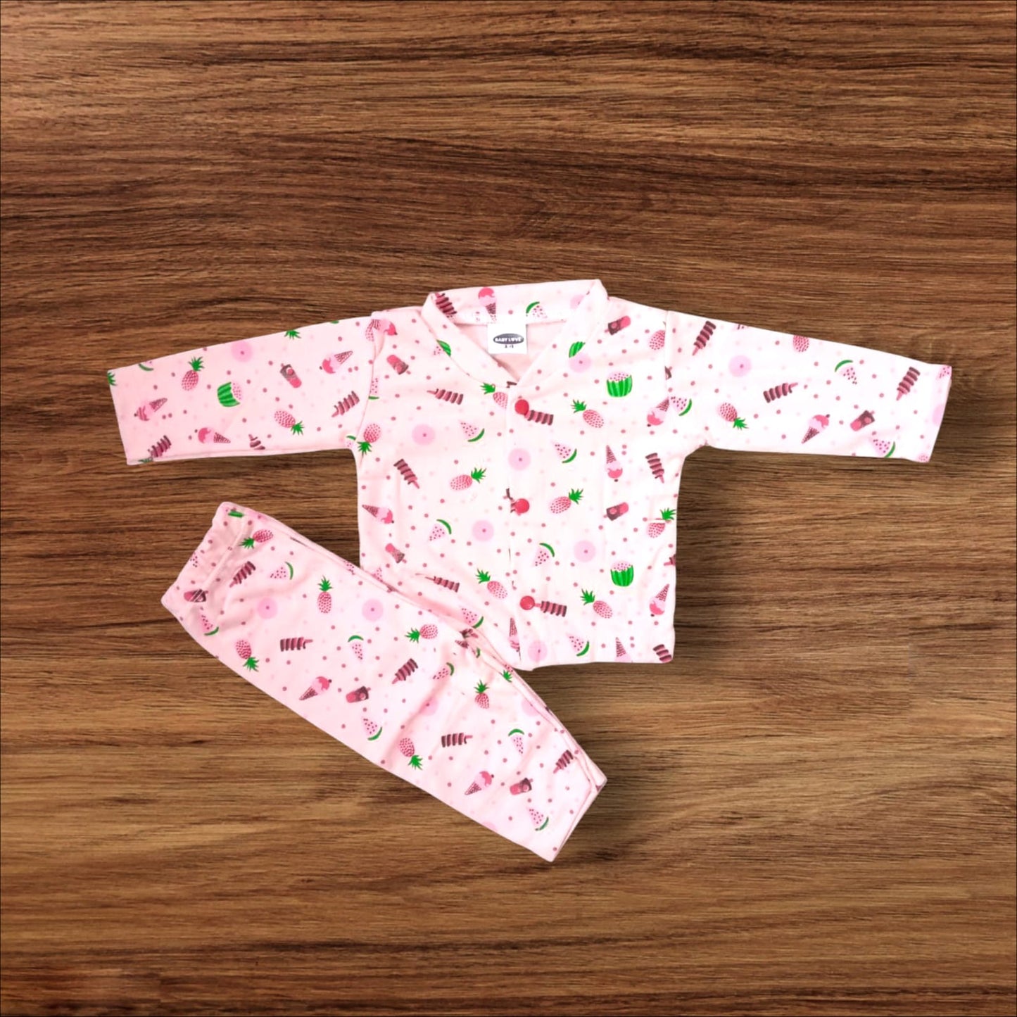 New Born baby Night Suit Baby Love Light Pink