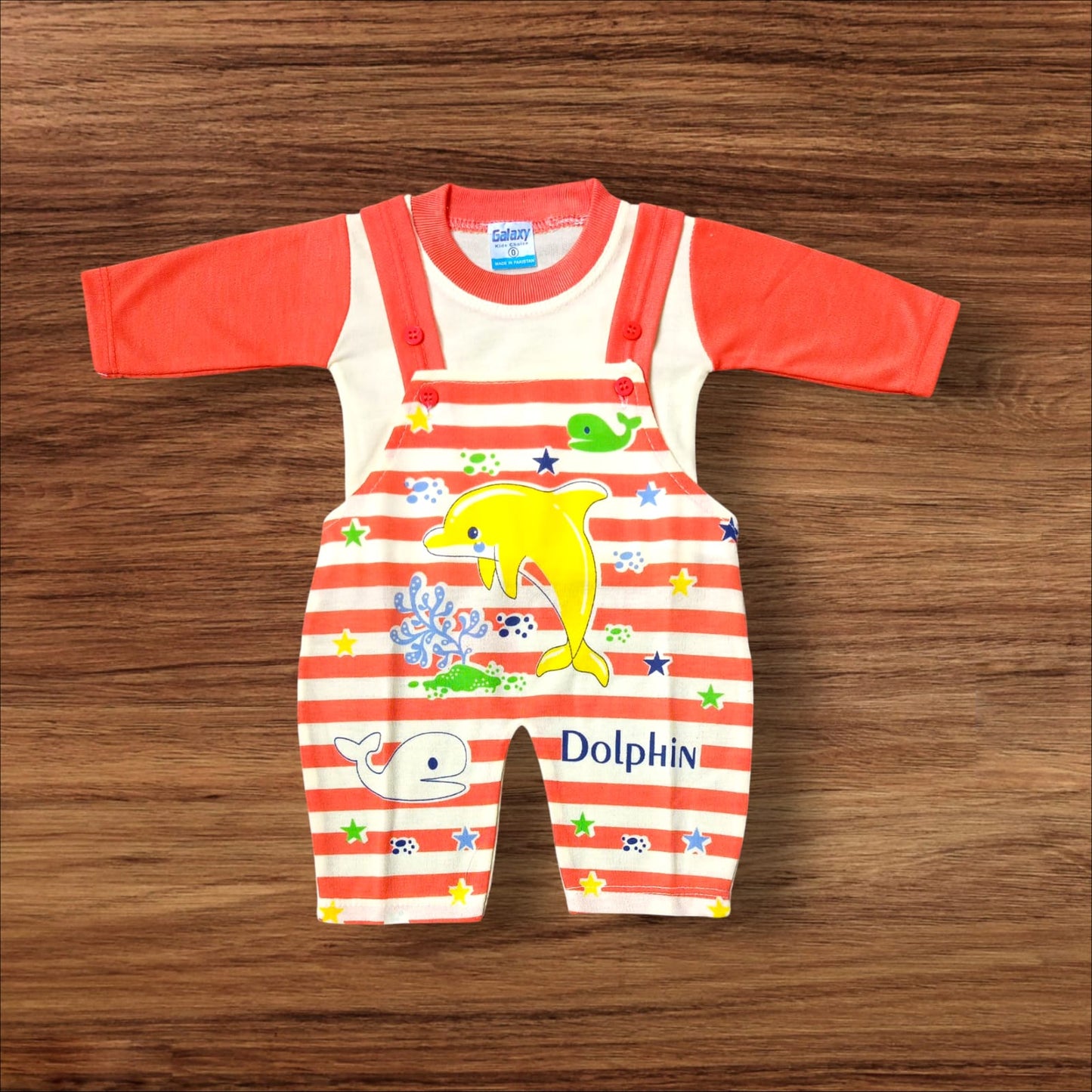 New Born Baby Romper Dolphin Orange (1 to 6 Months)