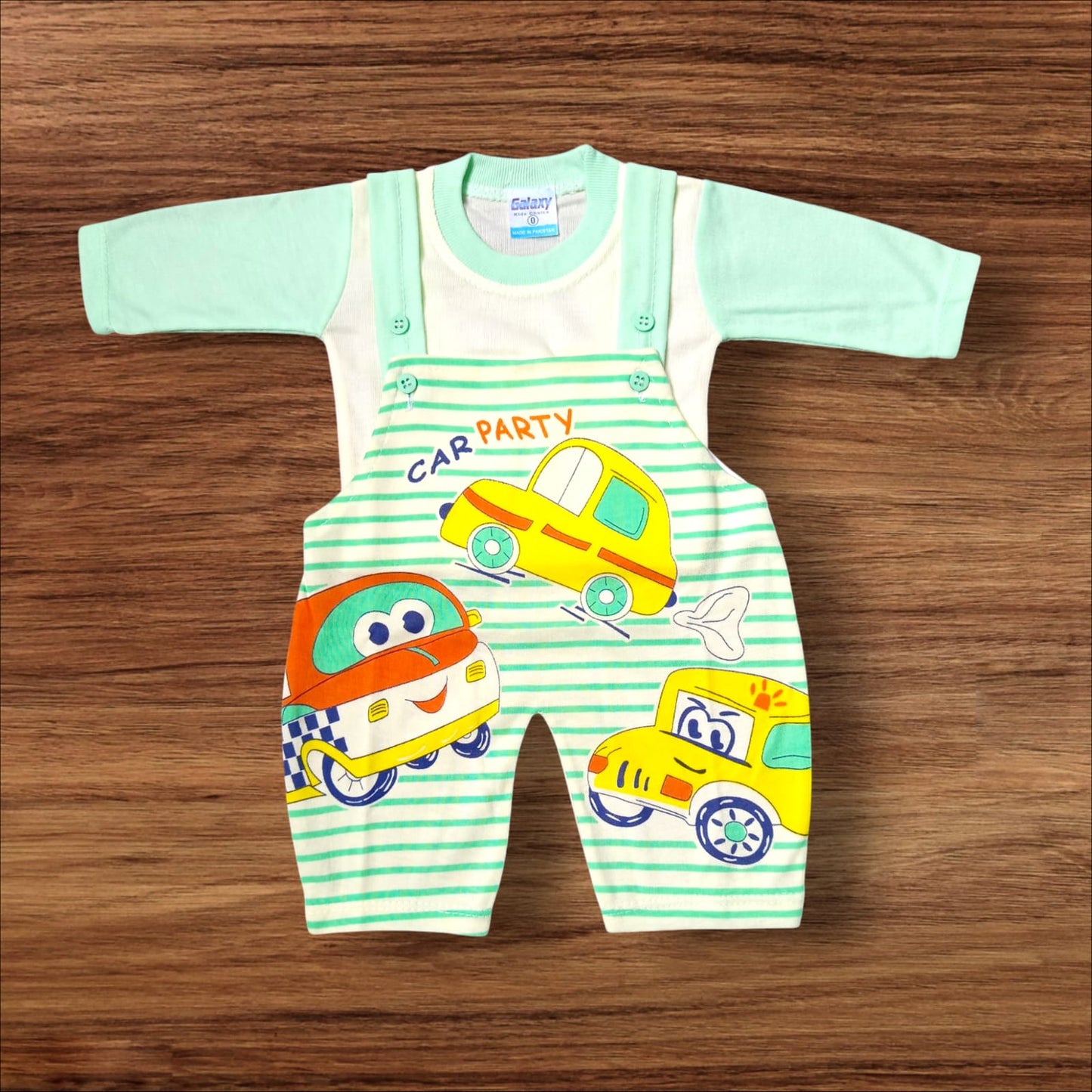 New Born Baby Romper Car Party Green