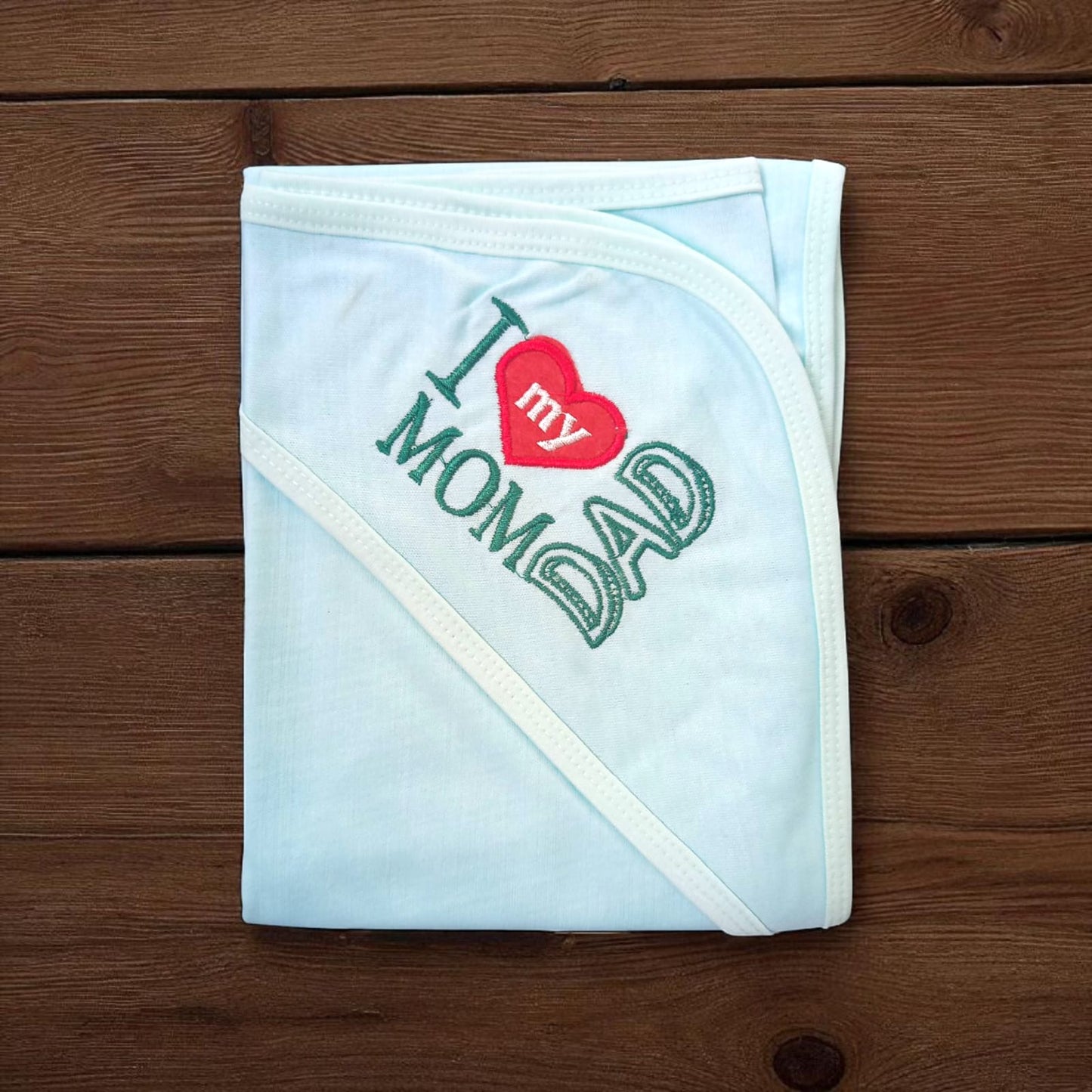 New Born baby Wrapping Sheet I Love momdad Blue
