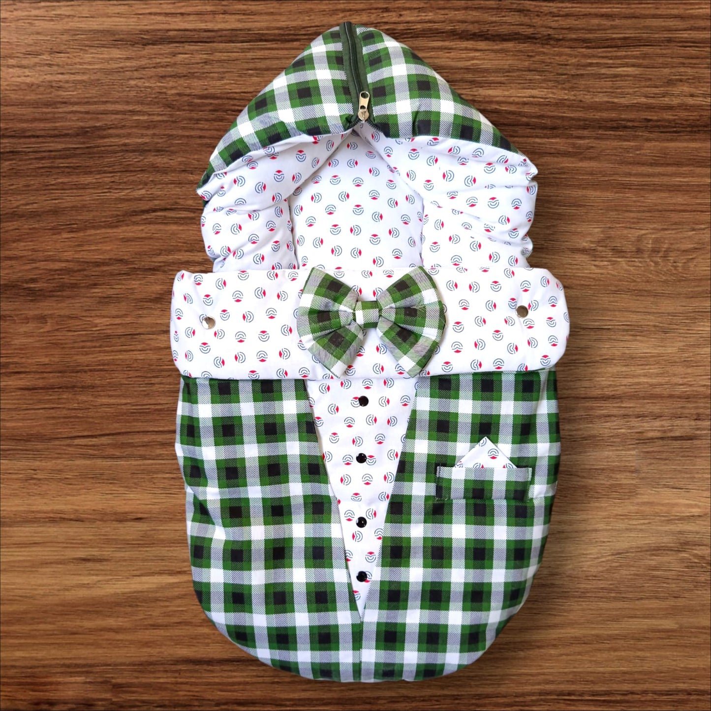 Baby Carry Nest Check Bow Green