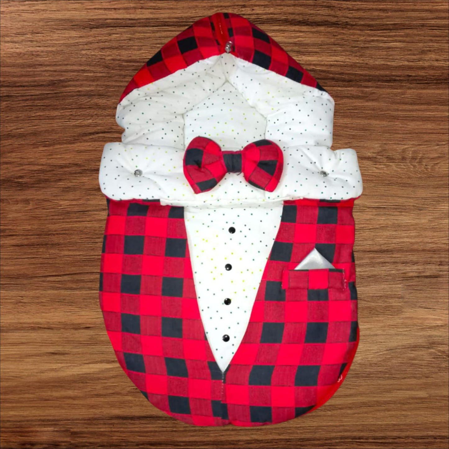 Baby Carry Nest Check Bow Red