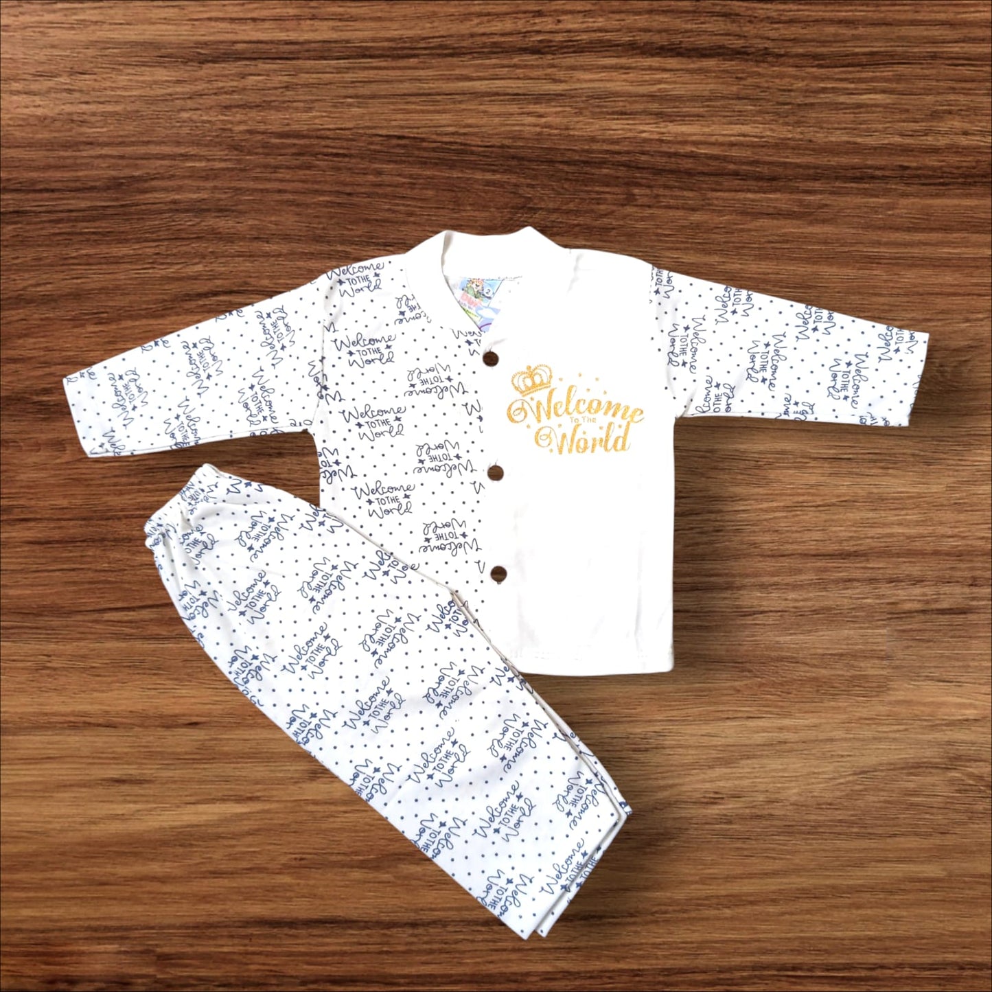 Baby Suit Welcome World Printed Blue (1 to 6 Months)