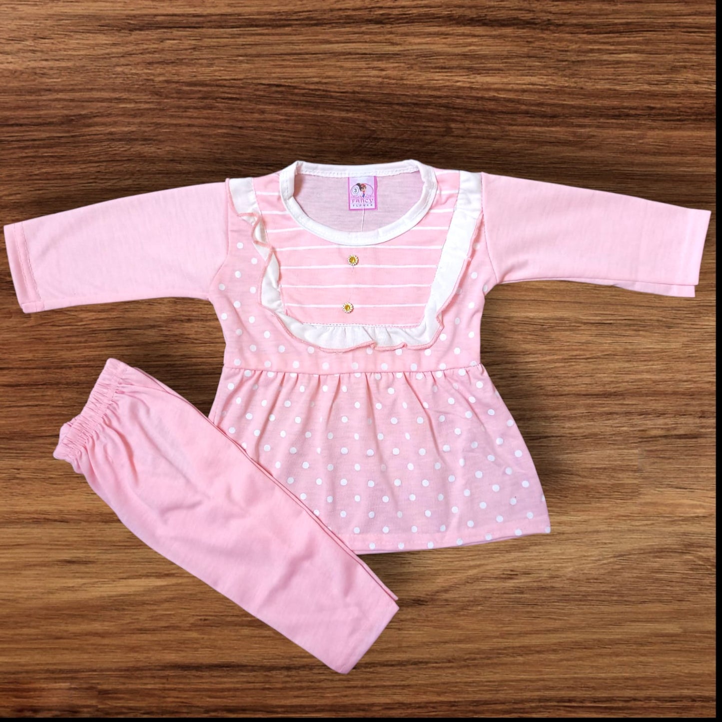 Baby Girl Frock Lining Dot (1 to 6 months) Pink
