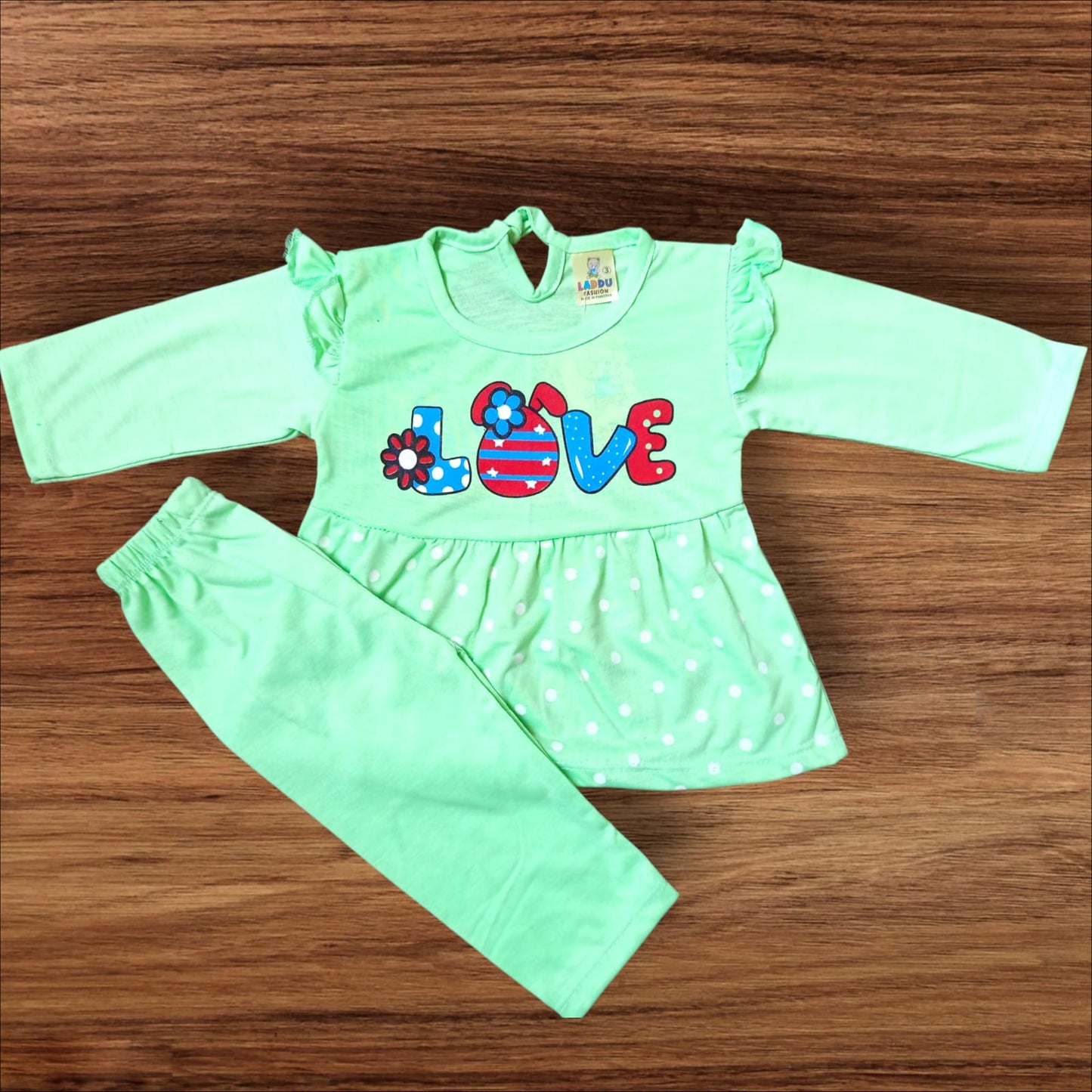 Baby Girl Frock Love (1 to 6 months) Green