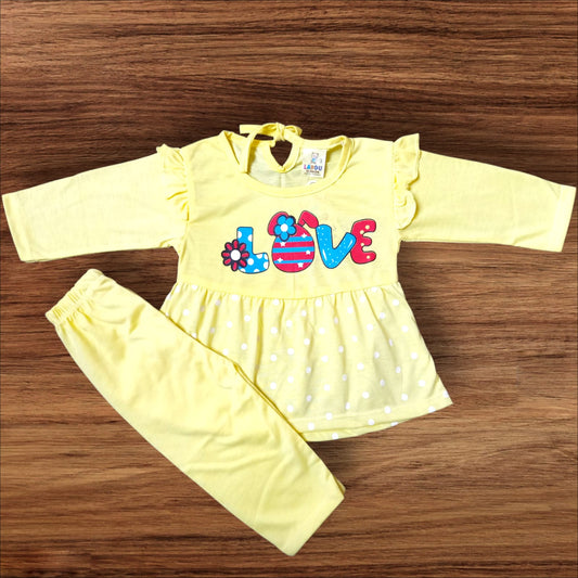 Baby Girl Frock Love (1 to 6 months) Yellow