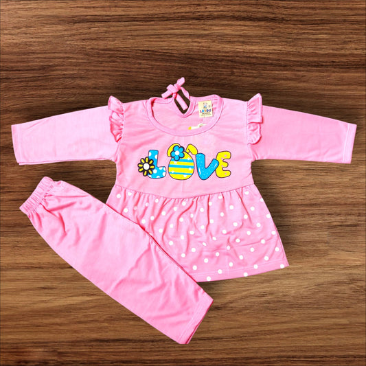 Baby Girl Frock Love (1 to 6 months) Pink