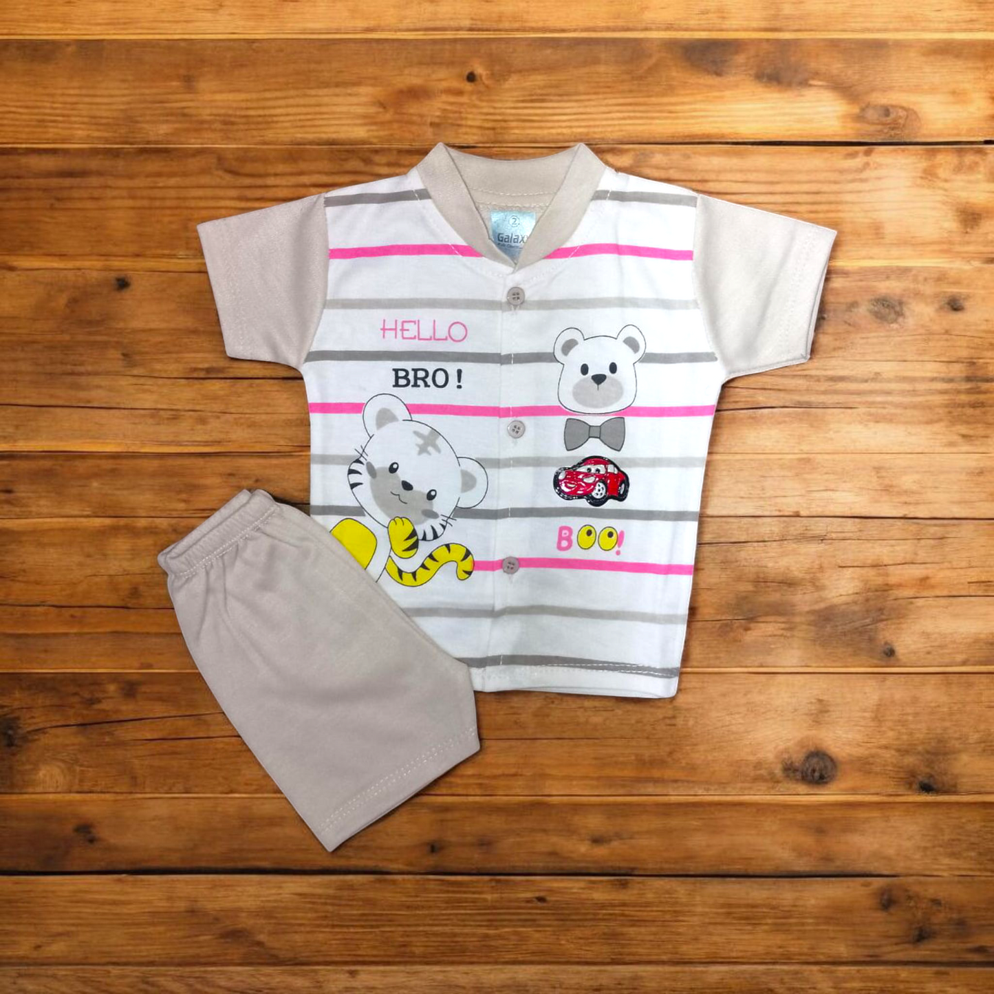 Baby Suit Baby Hello Bro Pink (1 to 6 Months) 8*