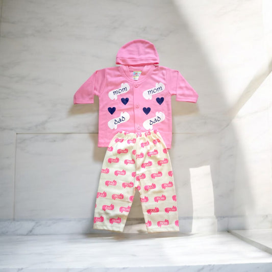 New Born Baby Suit MomDad Heart Pink