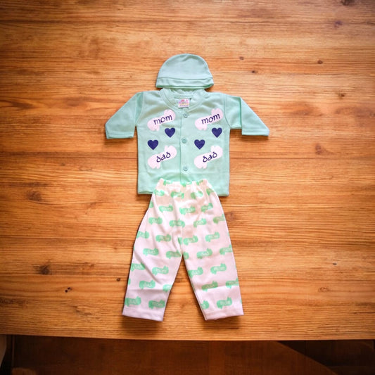 New Born Baby Suit MomDad Heart Green