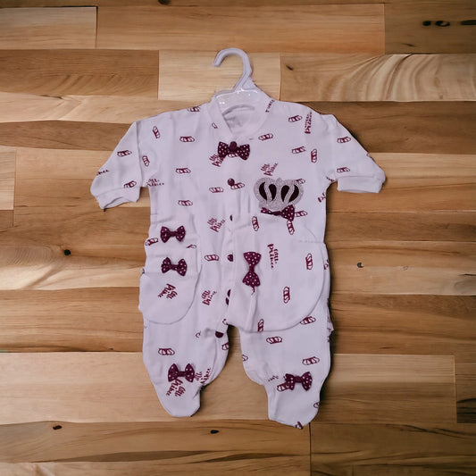 New Born Baby Romper Full Printed Maroon