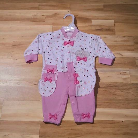 New Born Baby Romper Half Printed Pink