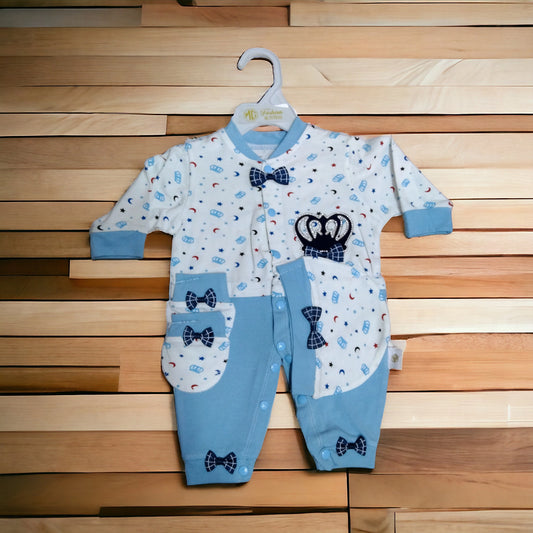 New Born Baby Romper Half Printed Blue