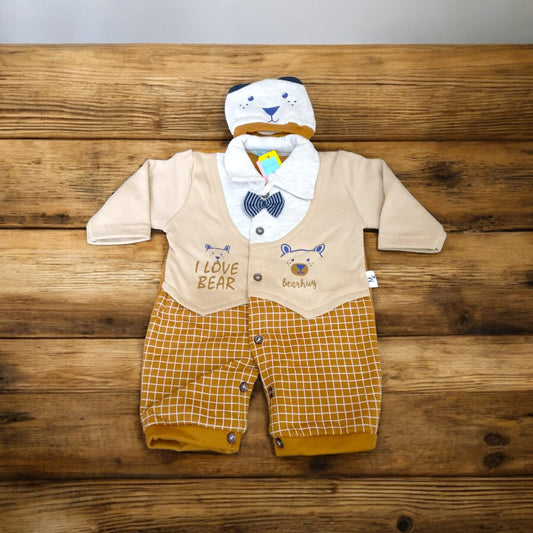 New Born Baby Romper Love Bear (Winter) Light Brown