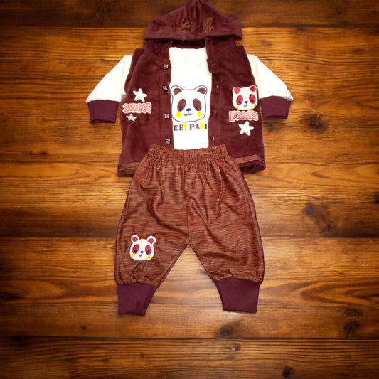 New Born Baby Suit Sweet Panda (Winter) Maroon