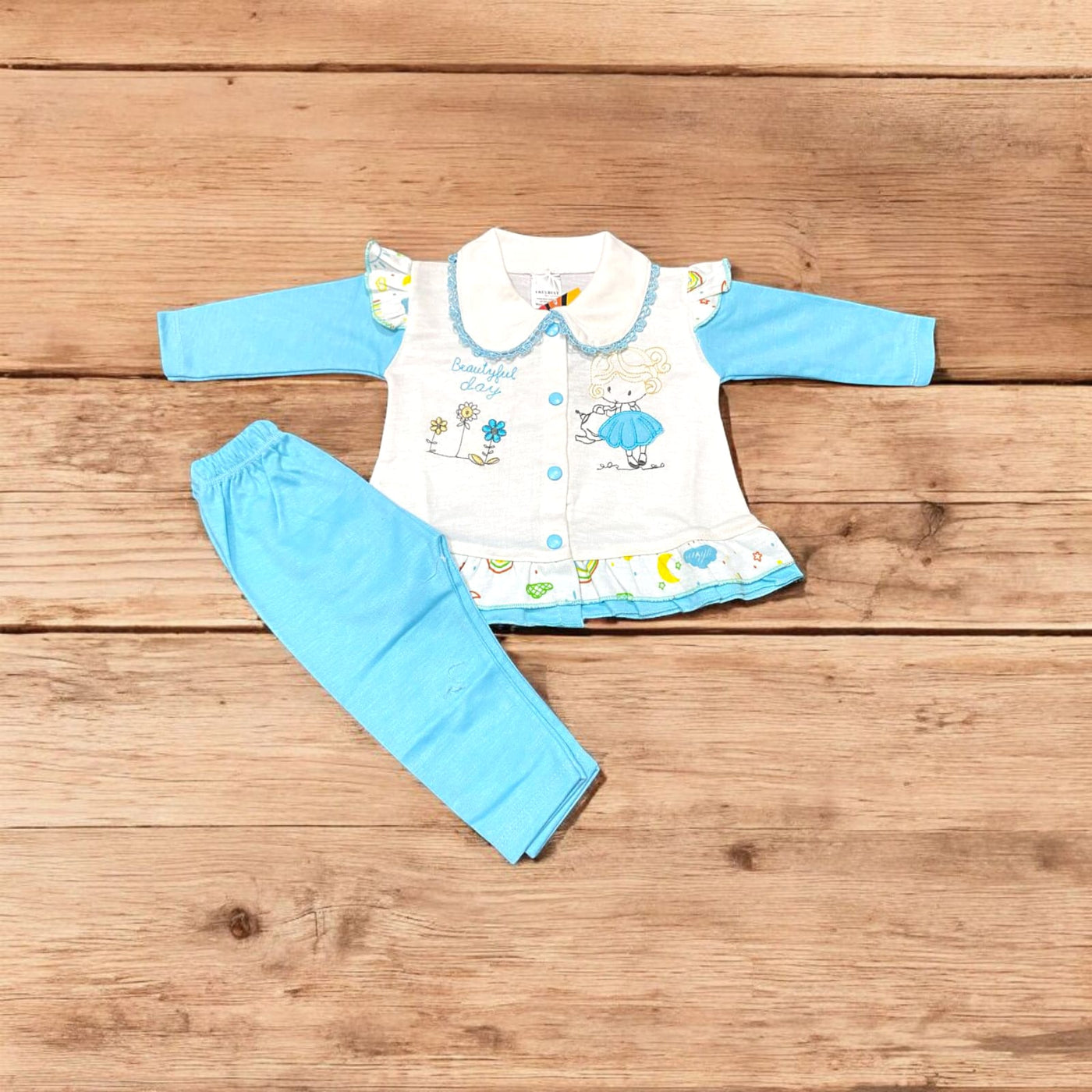 Baby Girl Frock Beautiful Day  (1 to 6 months) Blue*