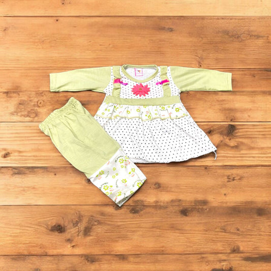 Baby Girl Frock Flower (1 to 6 months) Green **