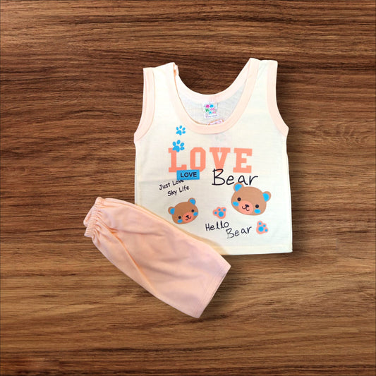 Baby Sando Suit Love Bear Peach (1 to 6 Months)