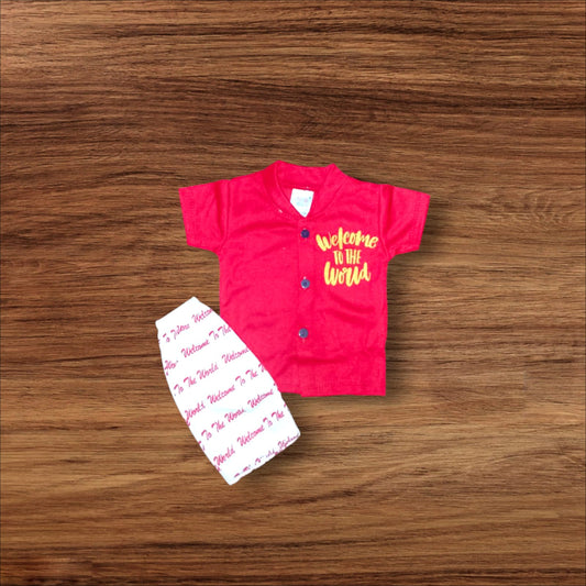 Baby Suit Welcome World Red (1 to 6 Months)