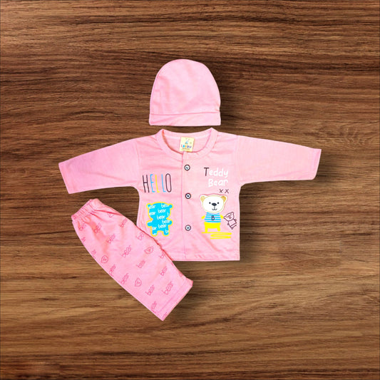 New Born Baby Suit Hello Teddy Pink **