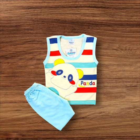 Baby Sando Suit Panda Blue (1 to 6 Months)