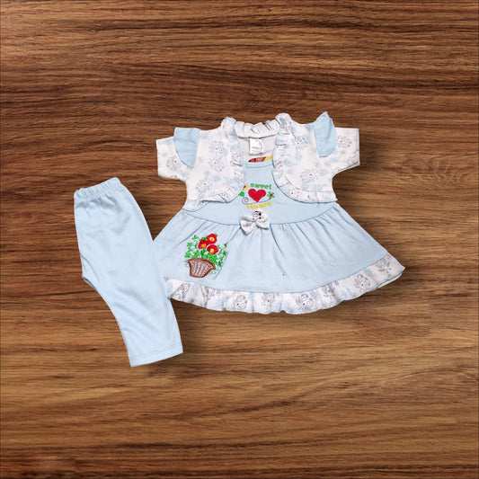 Baby Girl Frock Sweet Heart (1 to 6 months) Blue