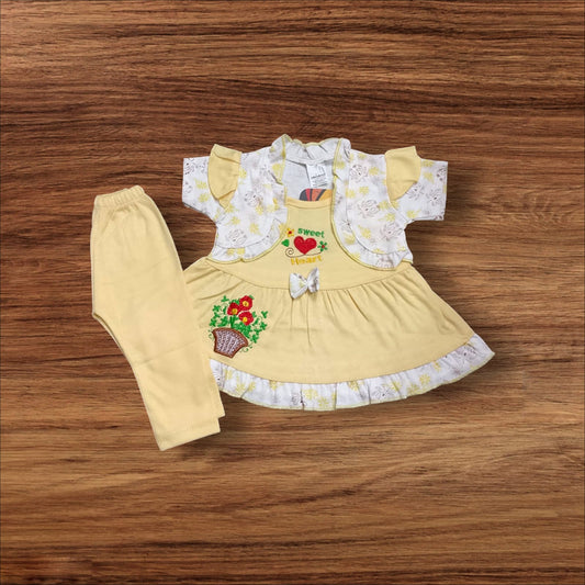 Baby Girl Frock Sweet Heart (1 to 6 months) Yellow