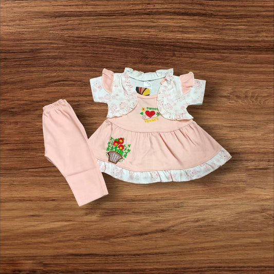 Baby Girl Frock Sweet Heart (1 to 6 months) Pink