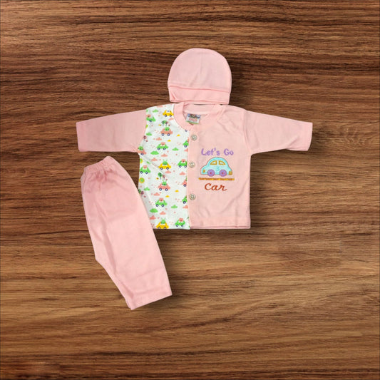 New Born Baby Suit Car Pink