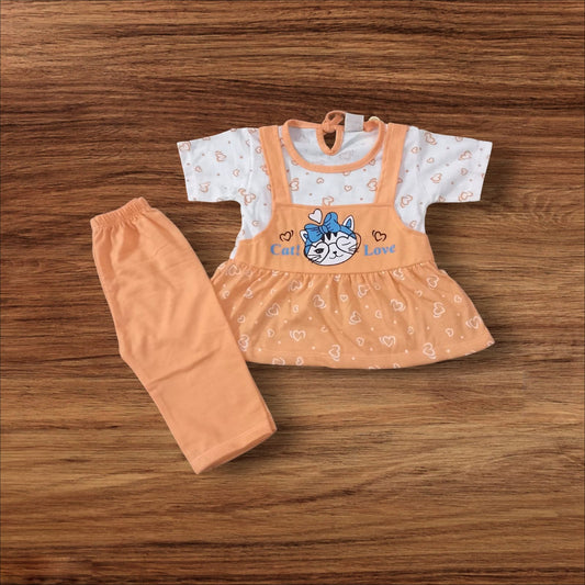 Baby Girl Frock Cat Love (1 to 6 months) Orange