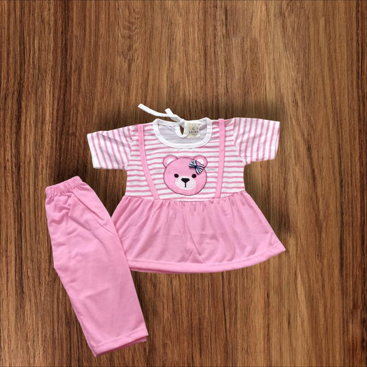 Baby Girl Frock Teddy (1 to 6 months) Pink