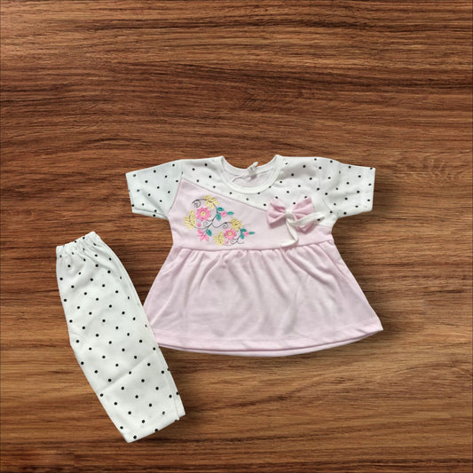 Baby Girl Frock Dot Flower (1 to 6 months) Pink