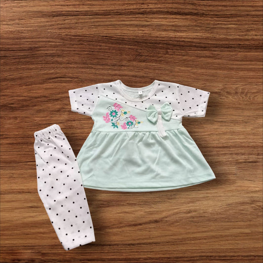 Baby Girl Frock Dot Flower (1 to 6 months) Green