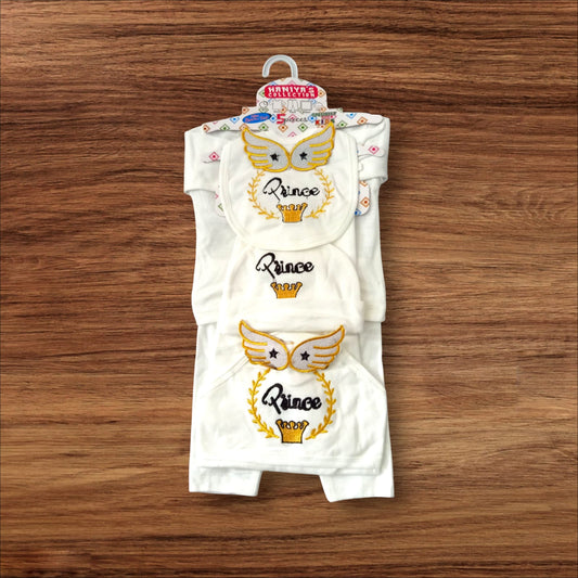 New Born Baby Starter Set Prince White Embroidery Black
