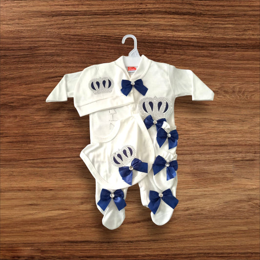 New Born Baby Starter Set Romper Crown White