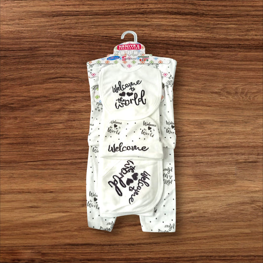 New Born Baby Starter Set Welcome Printed White