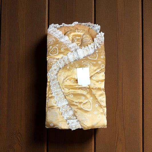 New Born Baby Bed Silk Printed Golden