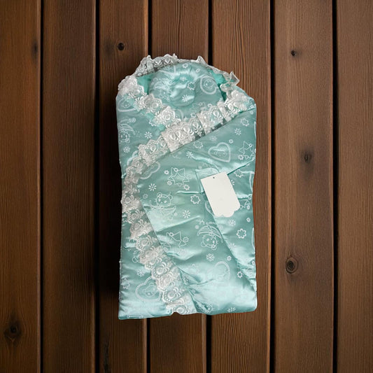 New Born Baby Bed Silk Printed Green
