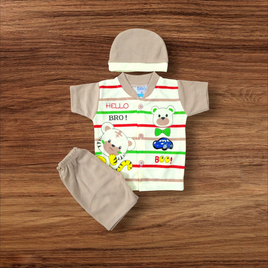 New Born Baby Suit Hello Bro Brown