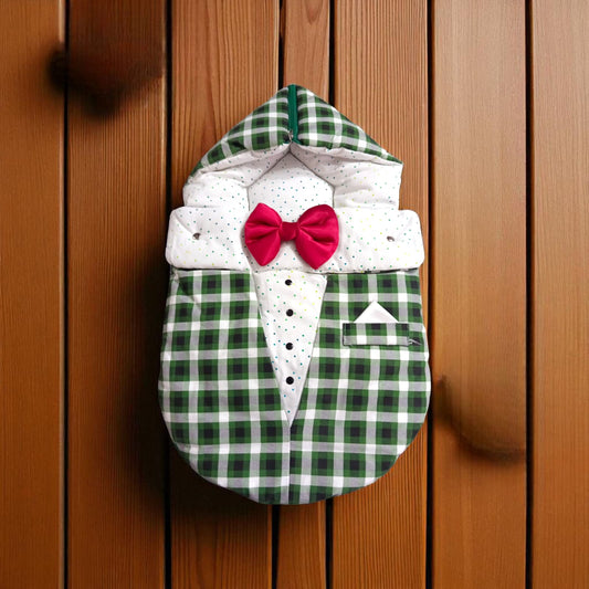 New Born Baby Foamic Check Bow Green