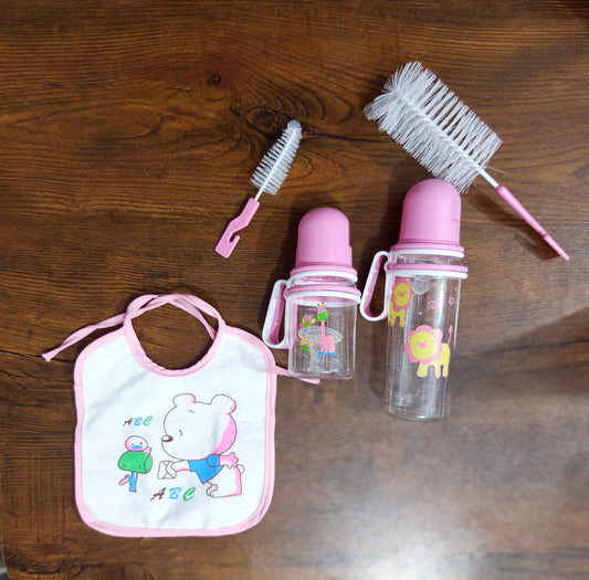 New Born Baby Plastic feeder Set (5 Pieces) Pink