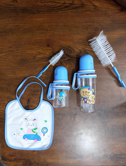 New Born Baby Plastic feeder Set (5 Pieces) Blue