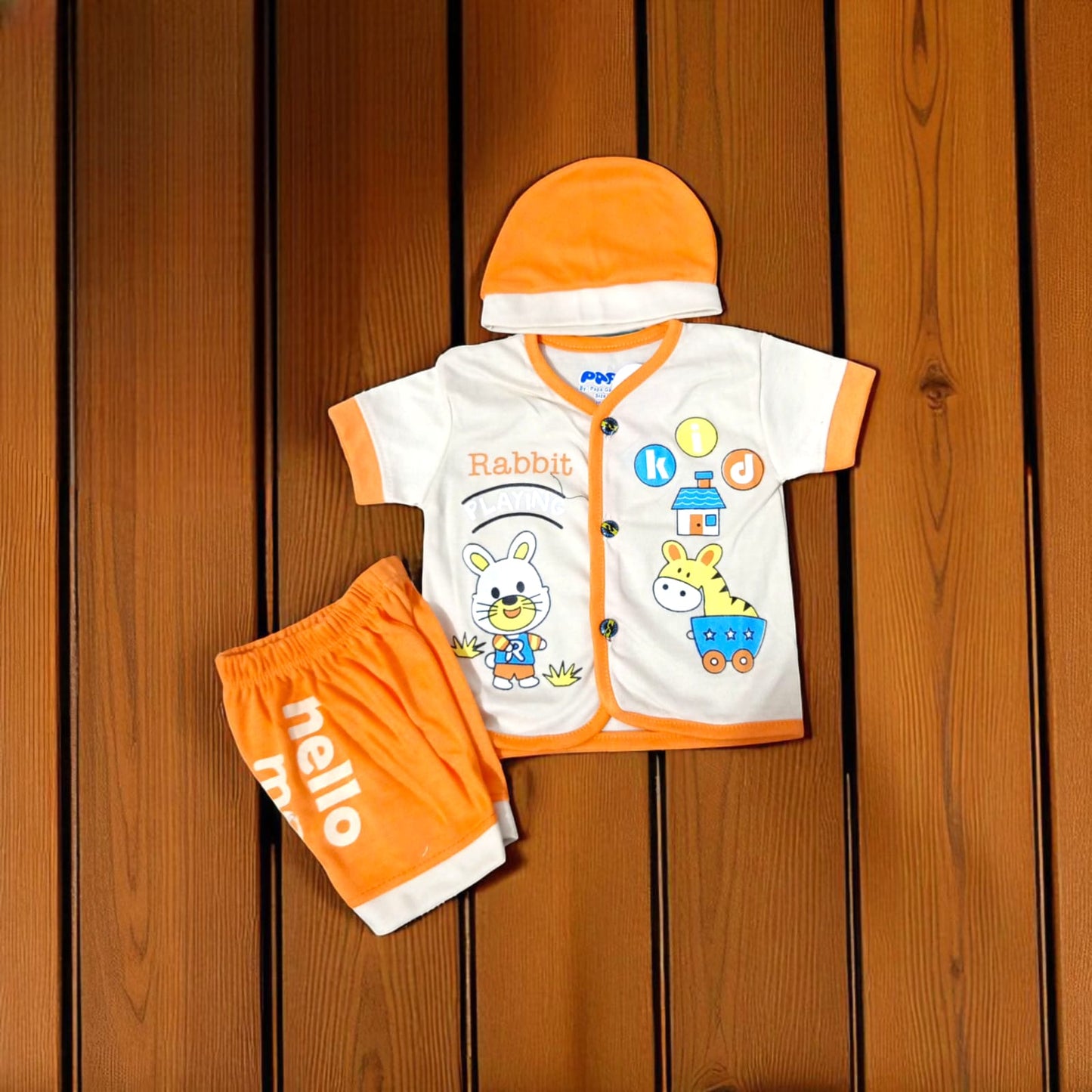 New Born Baby Suit Rabbit Playing Peach