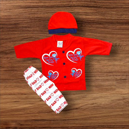 New Born Baby Suit Love you Mom Dad Red