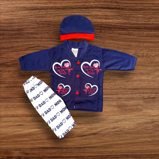 New Born Baby Suit Love you Mom Dad Blue