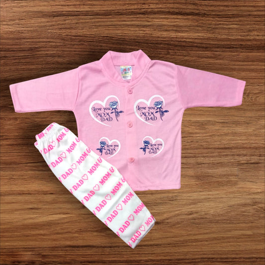 Baby Suit Love you mom dad Pink (1 to 6 Months)