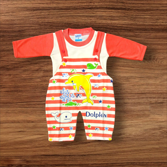 New Born Baby Romper Dolphin Orange (1 to 6 Months)